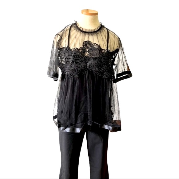 Anthropologie Eva Franco Tulle Sheer Blouse with Camisole Top, Large - Picture 2 of 8